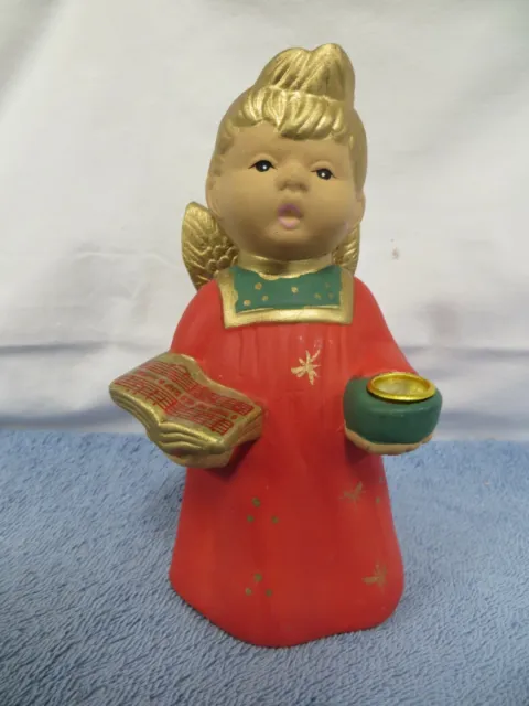 Vintage Angel in Red Dress Ceramic/Pottery Candle Holder Figurine - Christmas
