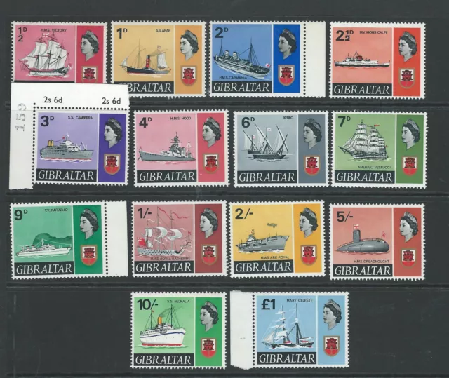 GIBRALTAR - SG200-213 - 1967 SHIPS SET (NO 5d) UNMOUNTED MINT - CV £33