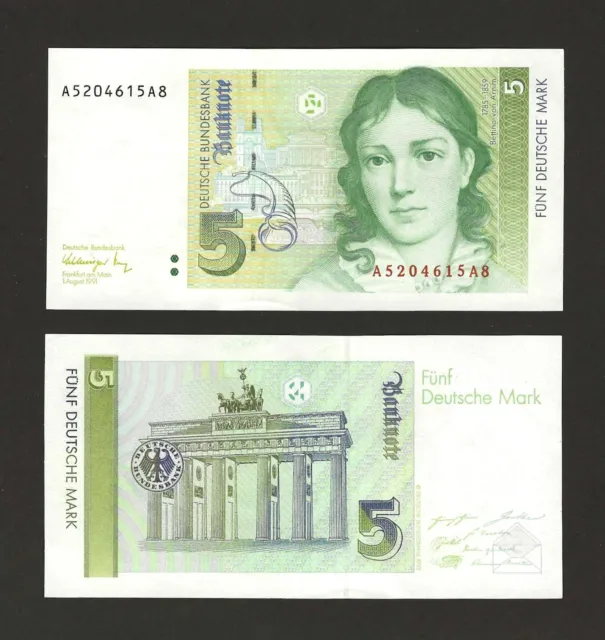 GERMANY 5 Deutsche Mark 1991, P-37 Federal Republic, Pack Fresh UNC Grade