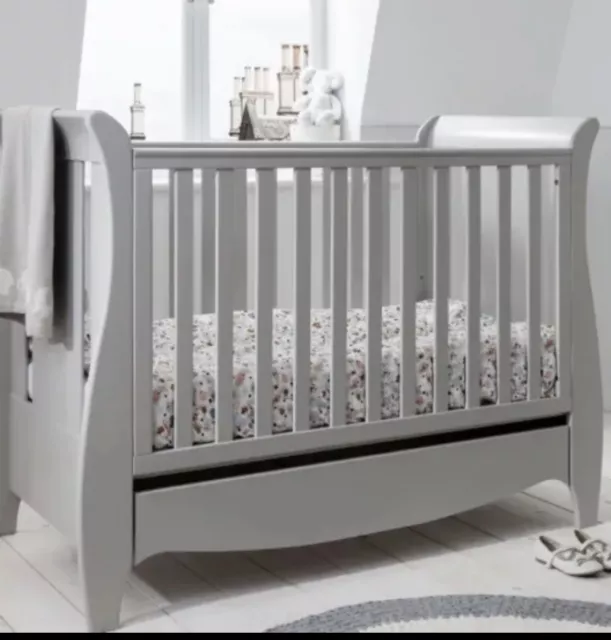 tutti bambini sleigh cot bed Grey With Under neath Storage Used Condition