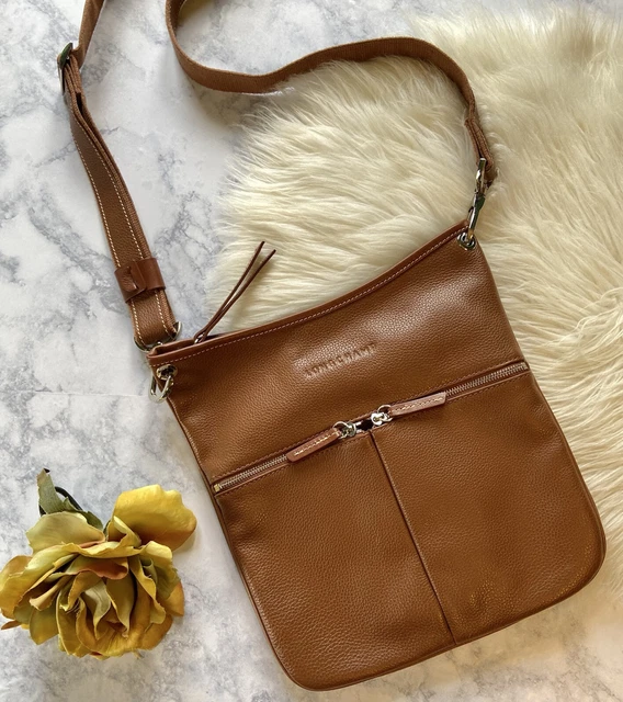 LONGCHAMP VEAU FOULONNE Cognac Brown Leather Swingpack Crossbody