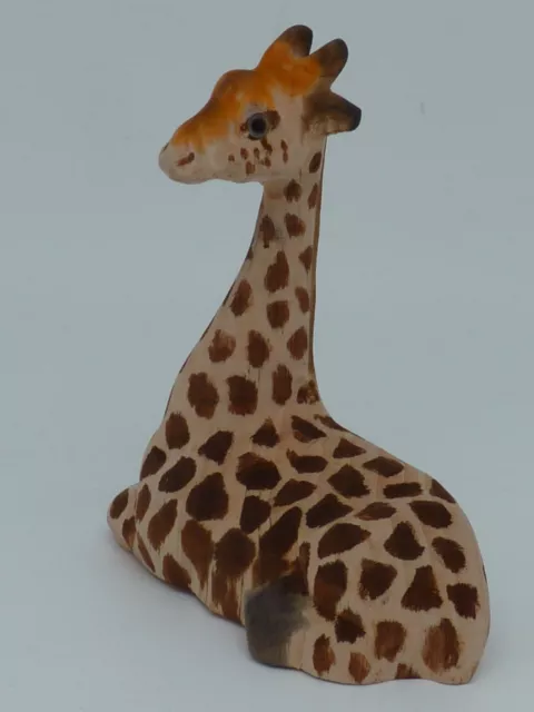 Figurine Ancienne Neuve En Bois Sculpture Bois Animal Girafe Couchee