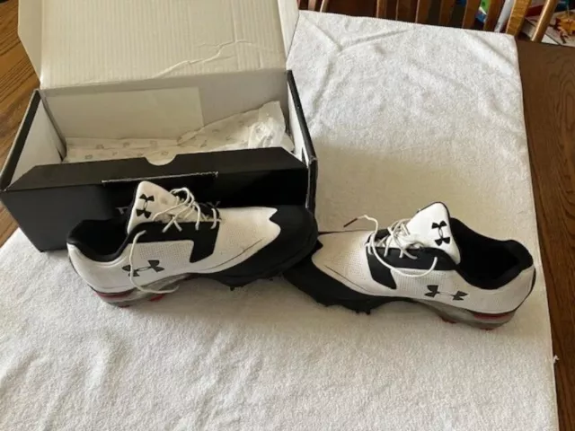 UNDER ARMOUR TOUR TIPS Men's Golf Spikes Size 8 White,Black,Red Nice + Box!