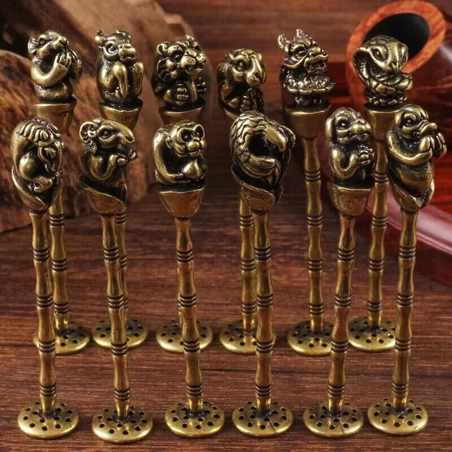 Herramienta de limpieza de cigarros de cobre pipa de tabaco puro zodiaco chino de 3,3