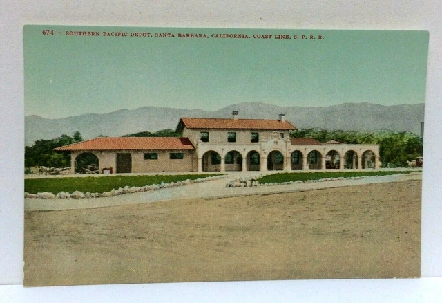 Santa Barbara California CA Southern Pacific Depot Coast Line Vintage Postcard