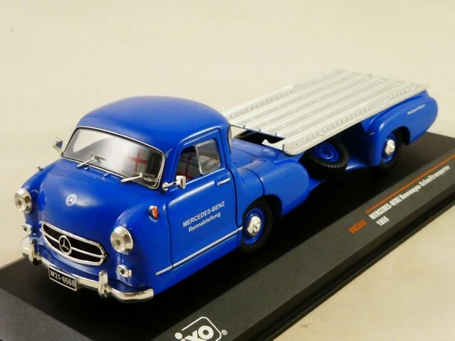 IXOMODELS 1/43 Camion Transport Voiture De Course Mercedes Bleu 1955 – Collection Miniature