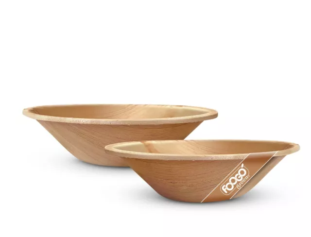 FOOGO Green Disposable Palm Leaf Bowls Wooden Dips Sauces Ecofriendly Picnic