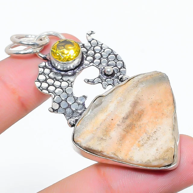 Desert Rose Druzy, Citrine Gemstone 925 Silver Jewelry Pendant 2.48" 28gm i720