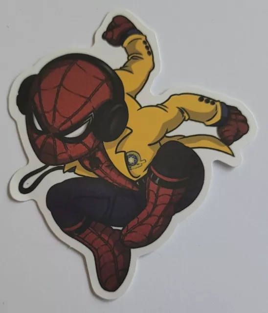Spiderman Wearing Jacket and Headphones Multicolor Cartoon Sticker Decal Awesome
