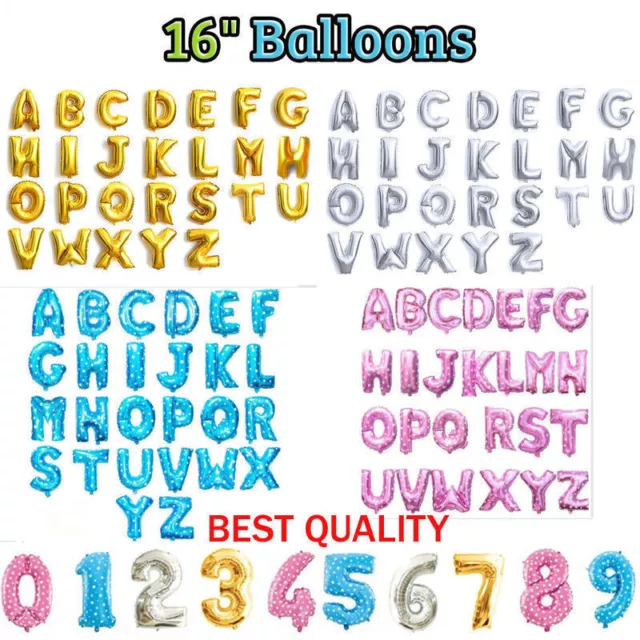 16" GOLD SILVER Foil Air Letters Numbers Bunting Banner Party Balloon baloons