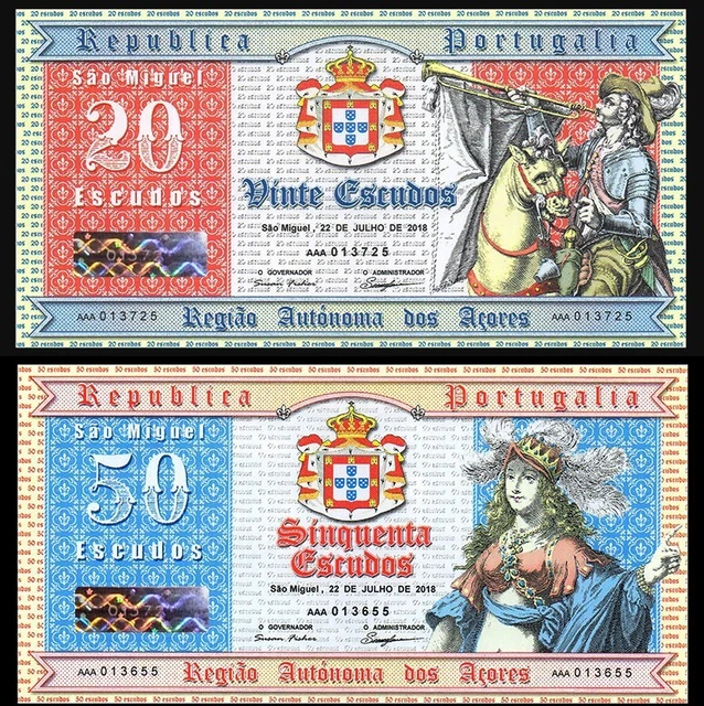 LOT of 2 pcs PORTUGAL 20 and 50 ESCUDOS 2018 year POLYMER UNC uncirculated