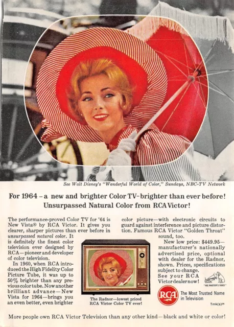 VTG 1964 RCA Victor Television TV Magazine Print Ad Walt Disney World of Color