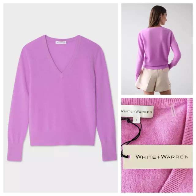 White + Warren Cashmere VNeck Long Sleeve Top 20485 Neon Mauve Large NWT - $320