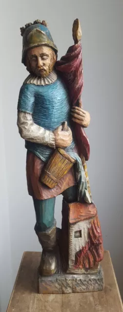 Alte Holzfigur Florian | gefasst geschnitzt Holz Heiligenfigur Figur Feuerwehr