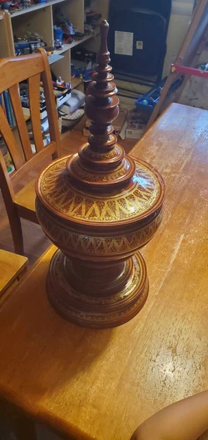Burmese/Thai Red and Gold Lacquered Wood Temple Offering Vessel, Bowl