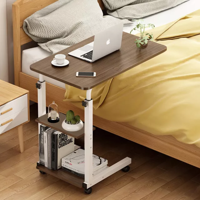 Wood Mobile Over Bed Chair Table Hospital Overbed Height Adjustable Laptop Tray