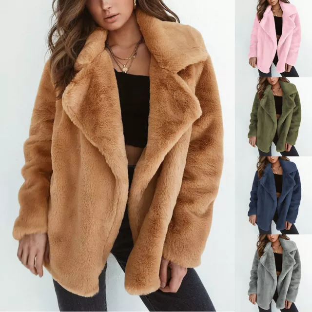 Womens Teddy Bear Coat Cardigan Ladies Fleece Winter Fluffy Overcoat Jacket Tops