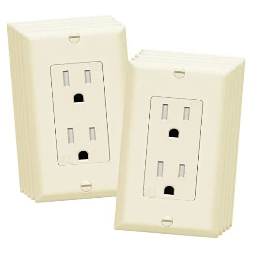 ENERLITES Decorator 15A Receptacle Outlet with Wall Plate, 10 ct Light Almond