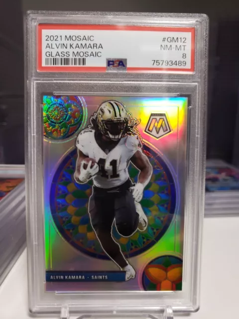 Alvin Kamara PSA 8 Stained Glass Prizm 2021 Panini Mosaic NFL Saints GM12 Alvin Kamara PSA 8 Stained Glass Prizm 2021 Panini Mosaic NFL Saints GM12