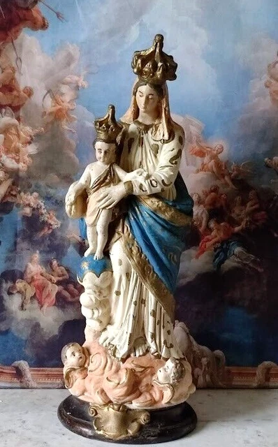 STATUE NOTRE DAME Des Victoires Vierge Marie En Platre Old Our Lady Of ...