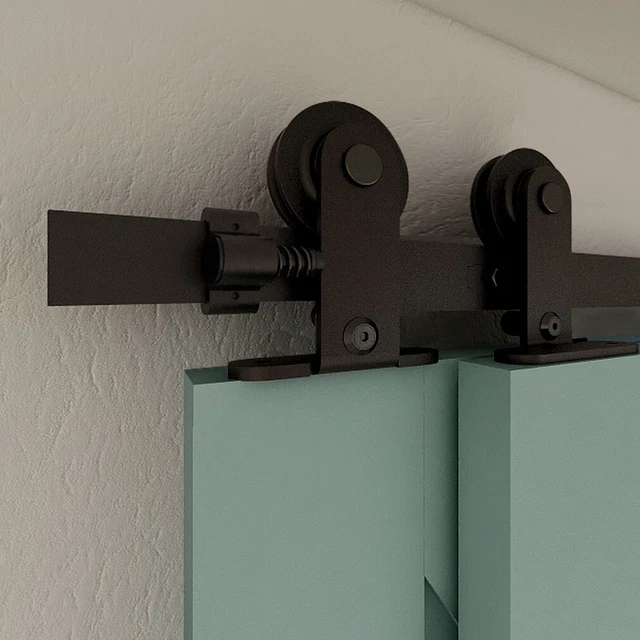4-16FT Single Track Bypass Double Sliding Barn Door Hardware Kit Closet Roller