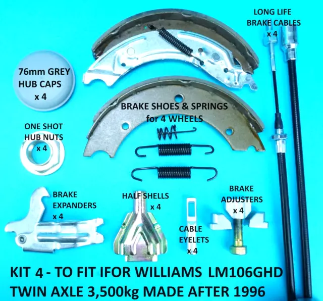 Twin Axle Brake Shoe Cables Service Kit for LM126G 3,500kg IFOR WILLIAMS Trailer