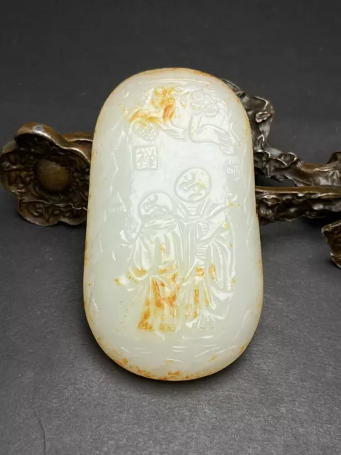 Chinese Exquisite Handmade Figures carving Hetian Jade Statue Pendant