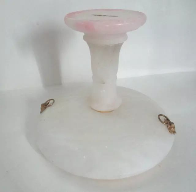 Art Deco Hand Carved Italian Pink Alabaster Pedestal Compote Dish 3