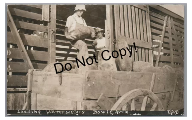 RPPC Railroad Train Car Loading Watermelons BOWIE AZ Arizona Real Photo Postcard