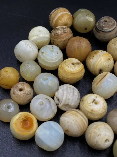 Old Nepali Himalayan Tibetan Banded Agate Mala Prayer Jewelry Trade Amulet Beads