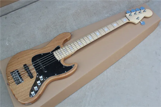 5 String Jazz Bass Electric Guitar Maple Fingerboard Black Pickguard ASH Body