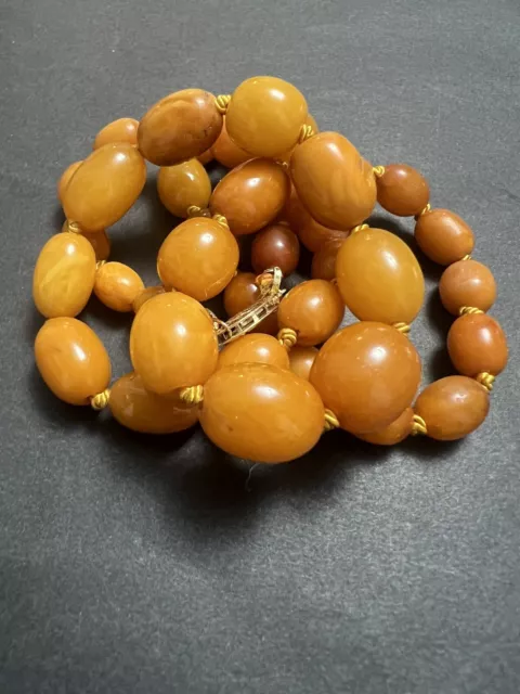 20” 14k Gold Vintage Baltic Amber Necklace Egg Yolk Butterscotch Bead 22 Grams