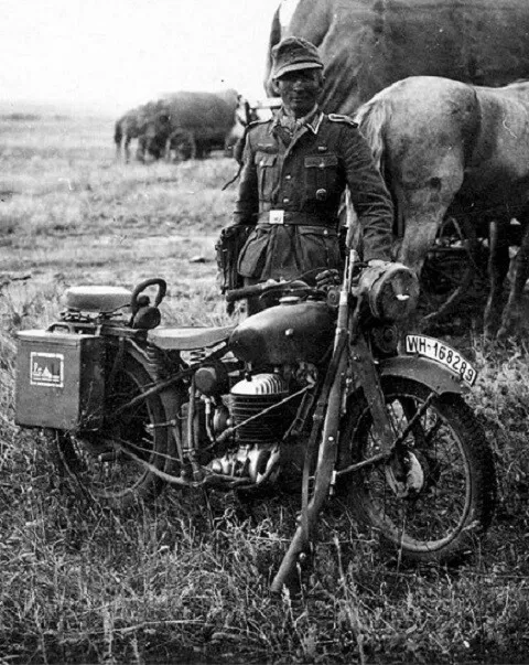 German Soldier with BMW? Motorcycle 8x10 WWII WW2 Photo 897