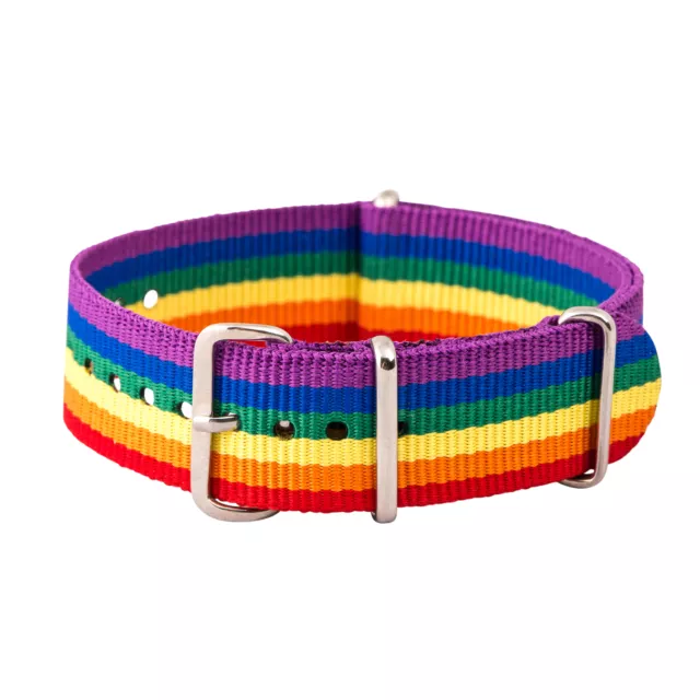 Pride Rainbow Classic Stainless Steel Nylon NATO Replacement Watch Strap Band