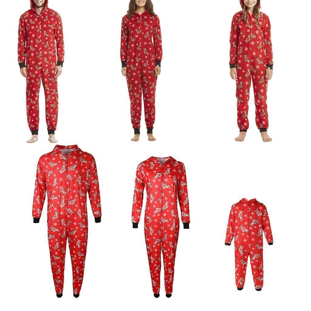 Family Matching Christmas Pajamas Set Sleepwear Jumpsuit Hoodie with Hood