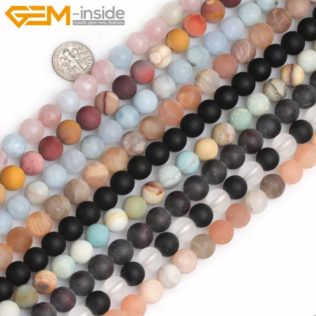 Natural Assorted Frosted Matte Gemstone Round Loose Beeds Jewelry Making 15" DIY