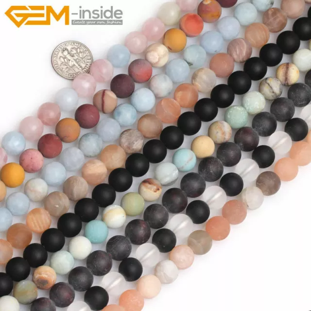 Natural Assorted Frosted Matte Gemstone Round Loose Jewelry Making Beads 15" DIY