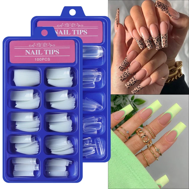 100Pcs False Long French Nail Tips Coffin Stiletto Fake Acrylic Nail Gel Art