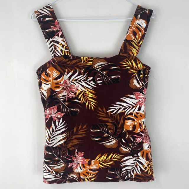 Womens Brown Tropical Print Thick Strap Cami Vest Top MEDIUM 34” Bust