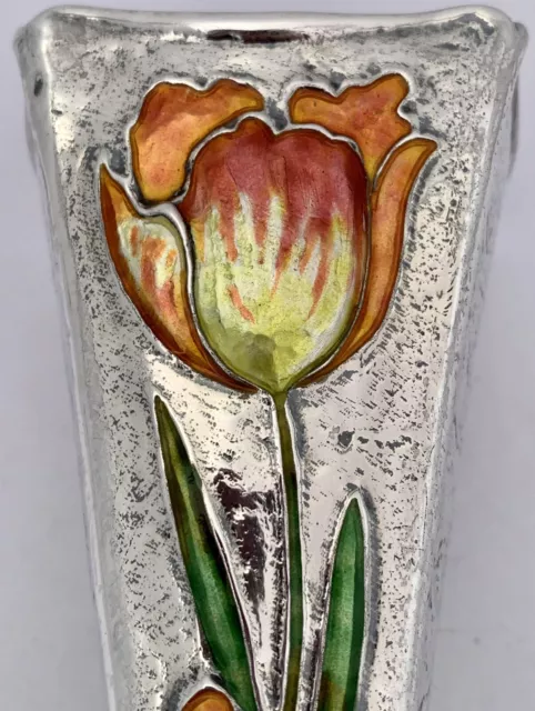 Gorgeous Aesthetic Sterling Hand Chased Enamel Tulip Vase By Gorham 1897