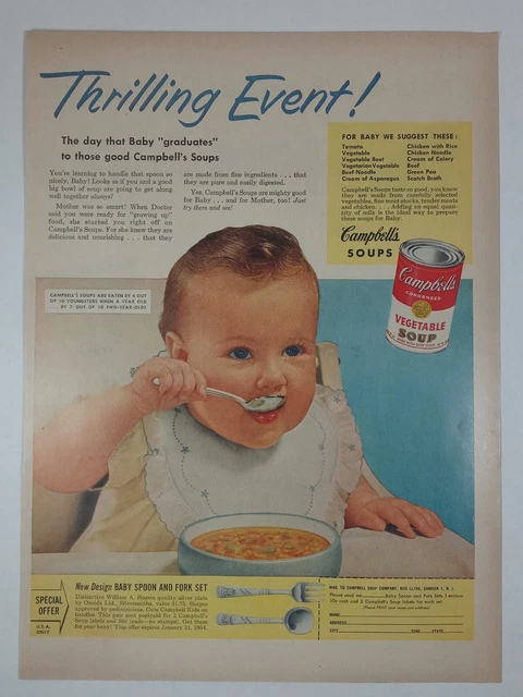 1950's Campbell's Soup Highchair Baby Graduates Vintage Print Ad