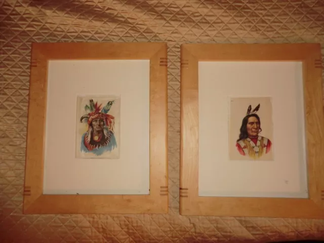 Antique/Vintage Set of 2 style Hand Painted Native American Indians on Silk