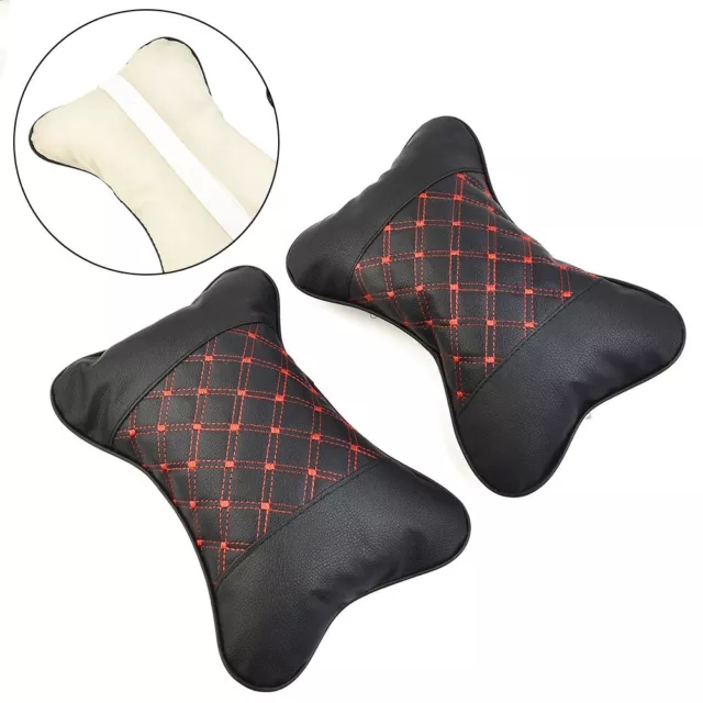 2X PU Cuir Siège-auto Oreiller Respirant Tête Repose-Cou Coussin Appui-Tête Noir 3