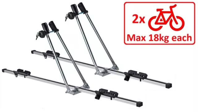 2 x Aluminium Cycle Carrier Roof Mounted Bike Bicycle Car Rack Holder Lockable