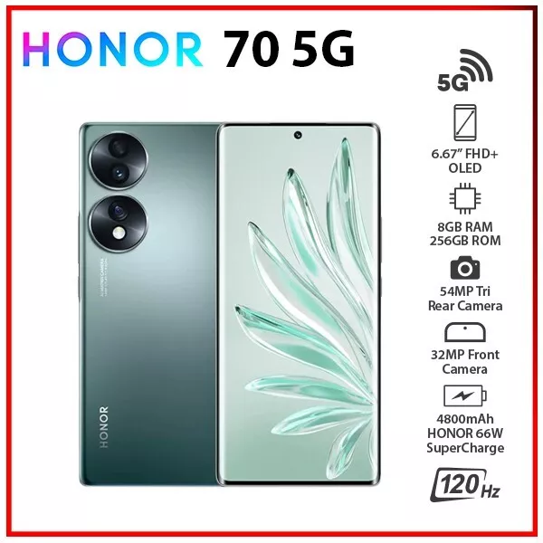 Honor 70 5G 6.67OLED 256GB Snapdragon 778G+ 54MP 4800mAh 66W By FedEx