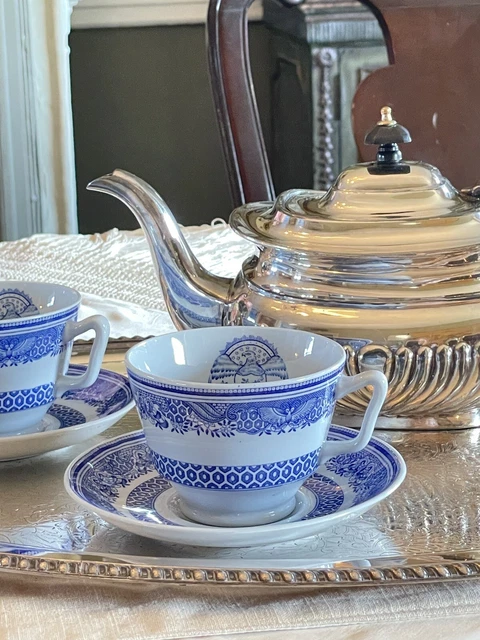 Copeland Spode HERITAGE Blue & White Transferware 2 Cups & Saucers VINTAGE