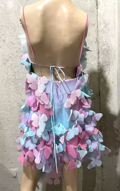 $1,210 PASKAL BUTTERFLY Applique Pink Blue Ombre Cocktail Dress US 2 4 ...