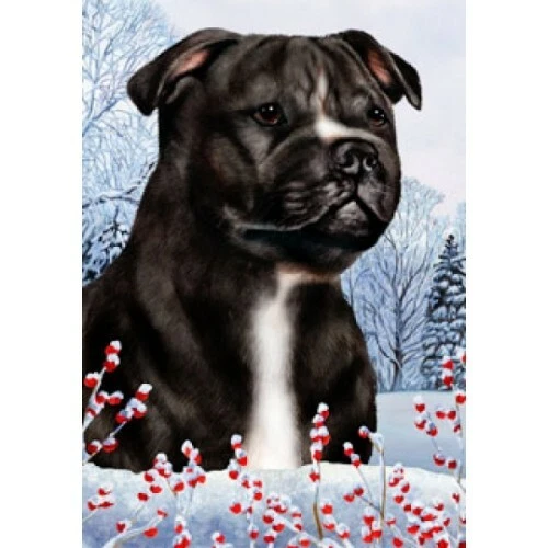 Winter House Flag - Black and White Staffordshire Bull Terrier 15231
