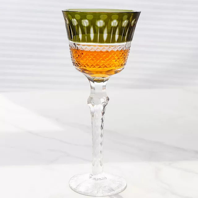 Czech Style Stemware Glass Hand Cut To Crystal Glass 5oz Army Green Wine Boblet