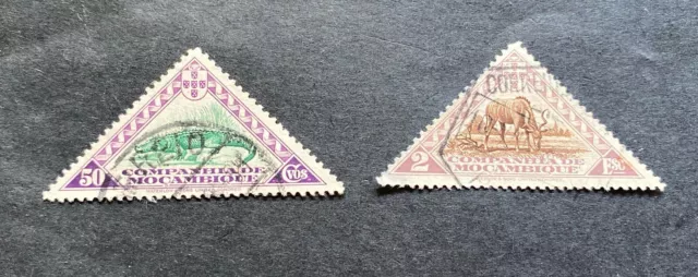 Portuguese Mozambique Company 1937 - 2 used triangle stamps Michel No. 209, 216